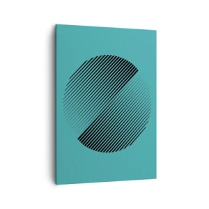 Quadro su tela - Stampe su Tela - Un cerchio minimalista con linee su uno sfondo turchese. - 50x70cm - Cerchio: variazione geometrica - Decorazione murale moderna per soggiorno e camera da letto ARTTOR