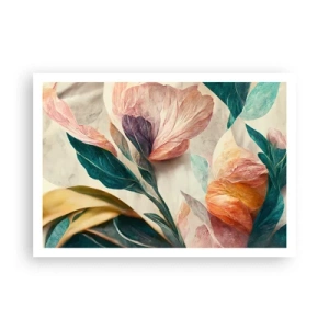 Poster - Fiori colorati in stile tropicale su uno sfondo chiaro - 100x70cm - I fiori delle isole del sud - Decorazione murale moderna per soggiorno e camera da letto ARTTOR