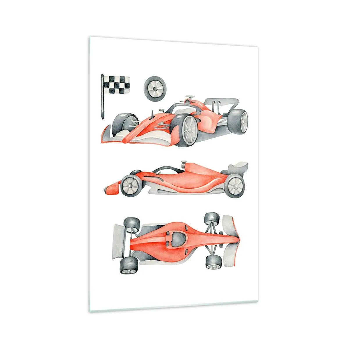 Quadro su vetro - Un'auto da corsa rossa con una bandiera a scacchi - 70x100cm - Inseguendo i sogni - Decorazione murale moderna per soggiorno e camera da letto ARTTOR