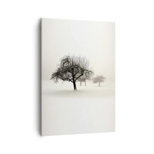 Quadro su tela - Stampe su Tela - Alberi in un campo innevato circondato dalla nebbia - 50x70cm - Sogno invernale - Decorazione murale moderna per soggiorno e camera da letto ARTTOR