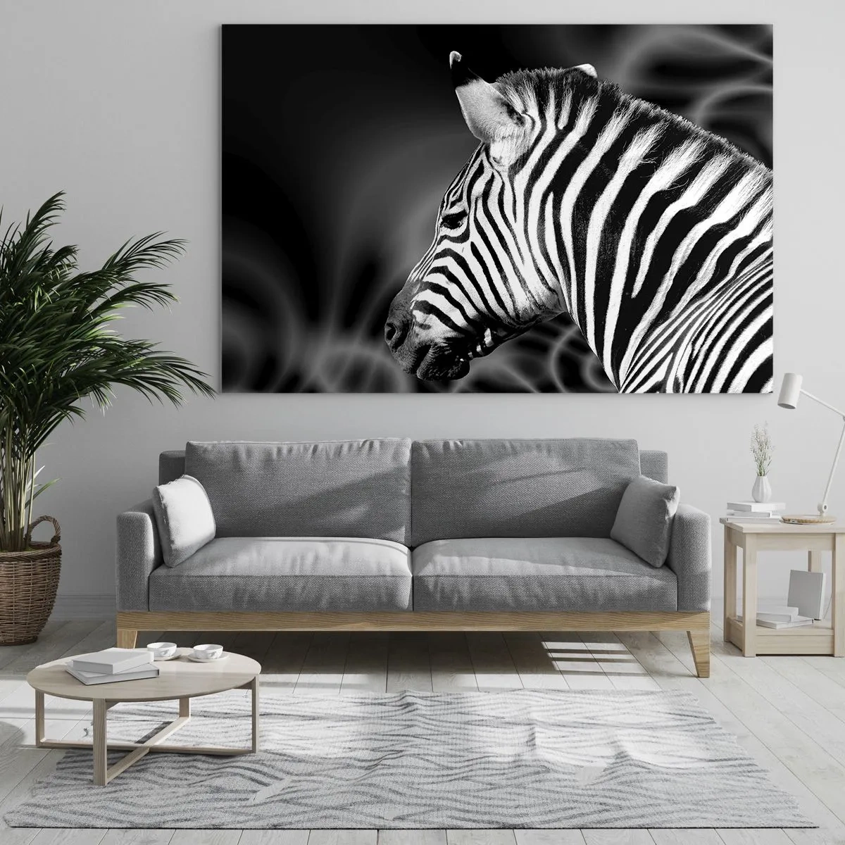 Quadro su vetro - Zebra nell'estetica in bianco e nero - 70x50cm - Il bianco è bianco, il nero è nero - Decorazione murale moderna per soggiorno e camera da letto ARTTOR