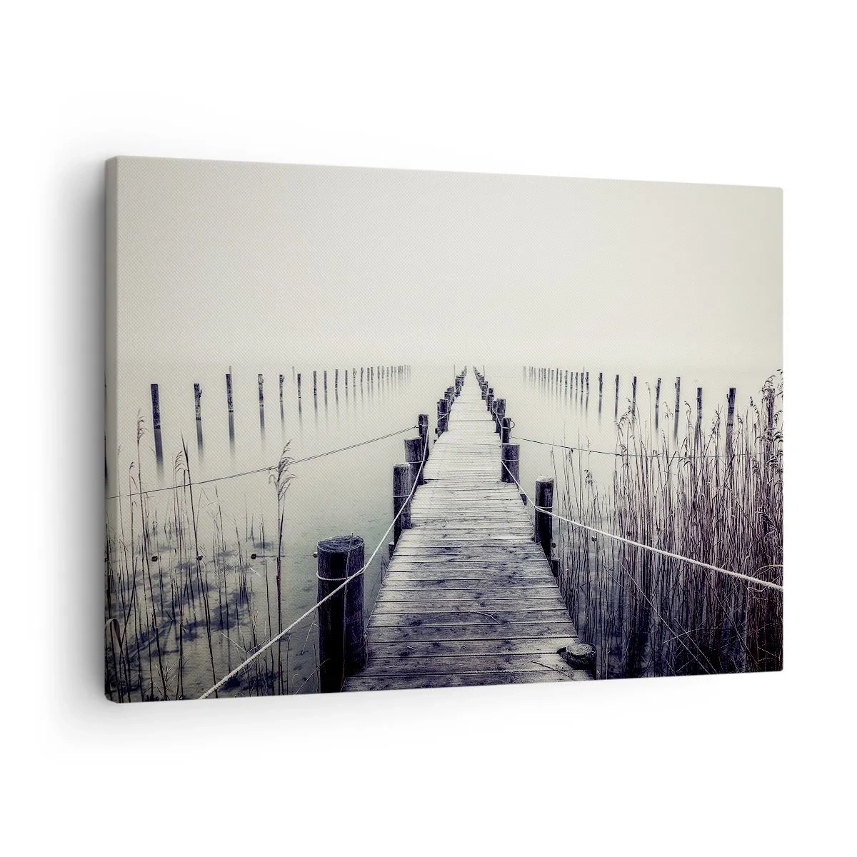 Quadro su tela - Stampe su Tela - Un ponte di legno che conduce in uno spazio nebbioso - 70x50cm - Immergiti nella pace - Decorazione murale moderna per soggiorno e camera da letto ARTTOR