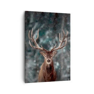 Quadro su tela - Stampe su Tela - Cervi in una foresta invernale con neve che cade - 50x70cm - Il re del bosco incoronato - Decorazione murale moderna per soggiorno e camera da letto ARTTOR