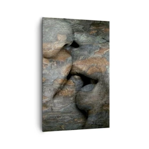 Quadro su tela - Stampe su Tela - Un motivo artistico di un volto scolpito nella roccia con un effetto di texture naturale. - 80x120cm - Insieme per sempre - Decorazione murale moderna per soggiorno e camera da letto ARTTOR