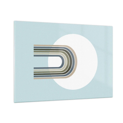 Quadro su vetro - Una composizione astratta con archi in delicate tonalità di blu e verde. - 100x70cm - Attrazione irresistibile - Decorazione murale moderna per soggiorno e camera da letto ARTTOR