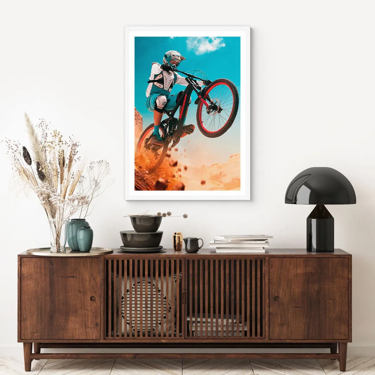 Poster in cornice bianca - Il demone della follia ciclistica - 30x40 cm