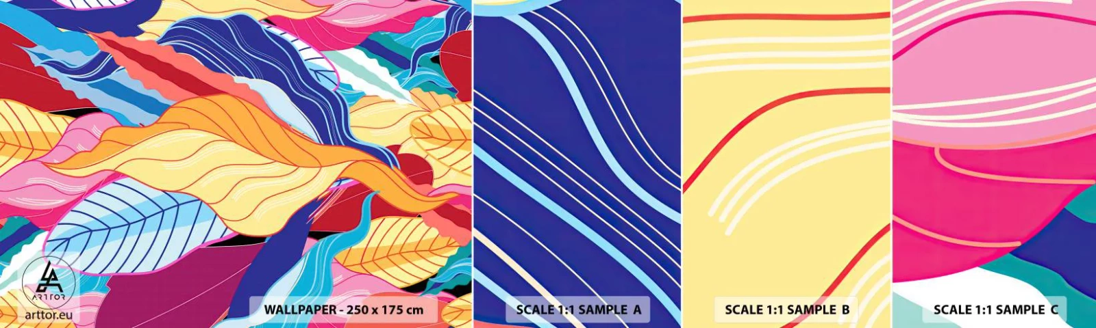 Campione Di Fotomurale Standard Eco - Disordine colorato - Astrazione, Foglie colorate, Pezzo - 100x30 cm