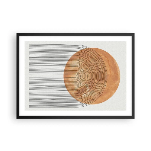 Poster in cornice nera - Composizione geometrica con cerchi e linee dai colori caldi. - 70x50cm - Composizione solare - Decorazione murale moderna per soggiorno e camera da letto ARTTOR