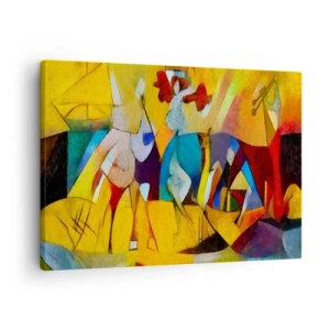Quadro su tela - Stampe su Tela - Un'astrazione colorata che raffigura figure in forma geometrica - 70x50cm - Sole - vita - gioia - Decorazione murale moderna per soggiorno e camera da letto ARTTOR