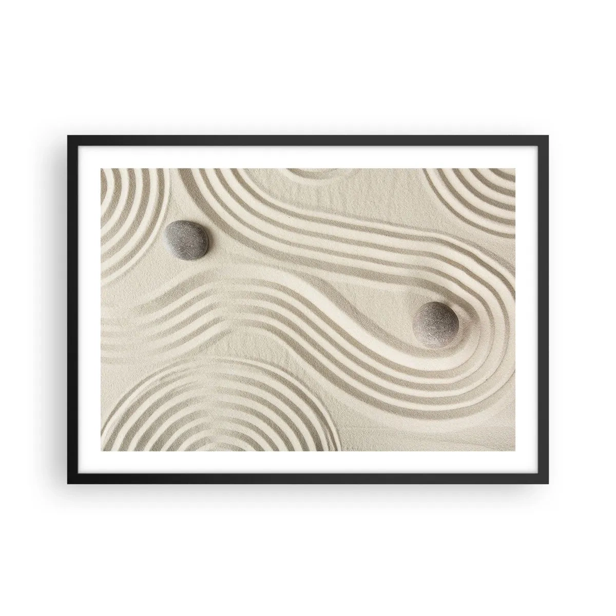 Poster in cornice nera - Design zen minimalista con sabbia e pietre - 70x50cm - Il tocco del calore - Decorazione murale moderna per soggiorno e camera da letto ARTTOR