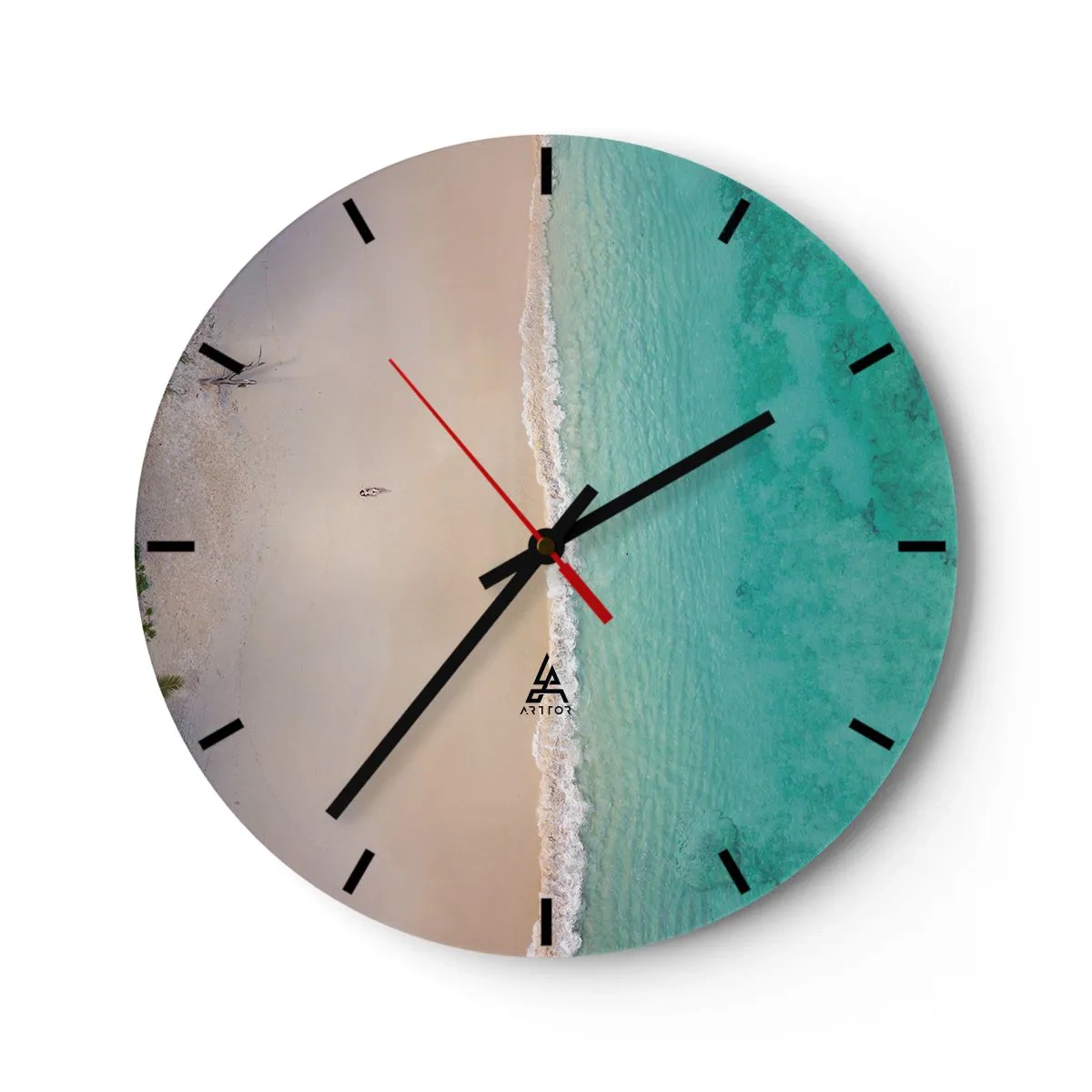 Orologio da parete - Orologio in Vetro - Vista aerea del mare turchese e della spiaggia sabbiosa - 30x30cm - Spiaggia del paradiso - Decorazione murale moderna per soggiorno, cucina e camera da letto ARTTOR