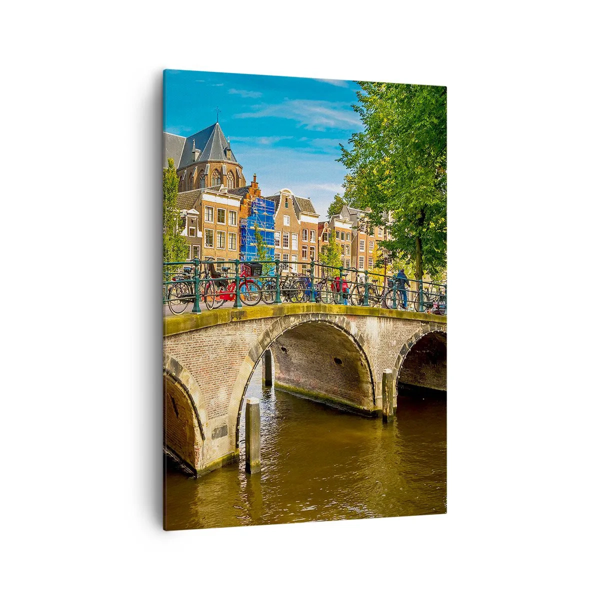 Quadro su tela - Stampe su Tela - Un pittoresco canale con un ponte ad Amsterdam - 70x100cm - La primavera sul canale - Decorazione murale moderna per soggiorno e camera da letto ARTTOR
