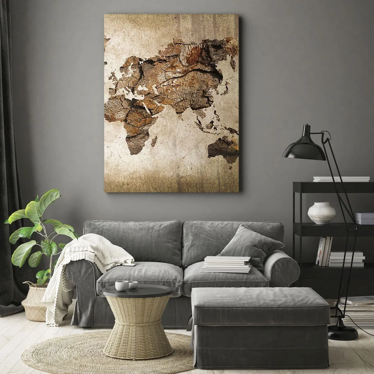 Quadro su tela - Stampe su Tela - Una mappa del mondo in stile rustico in legno - 50x70cm - Alla scoperta del mondo - Decorazione murale moderna per soggiorno e camera da letto ARTTOR