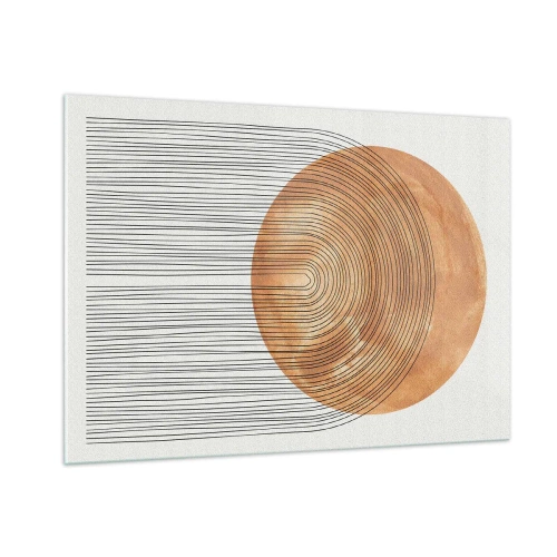 Quadro su vetro - Forma geometrica con linee concentriche e un cerchio dorato - 100x70cm - Composizione solare - Decorazione murale moderna per soggiorno e camera da letto ARTTOR