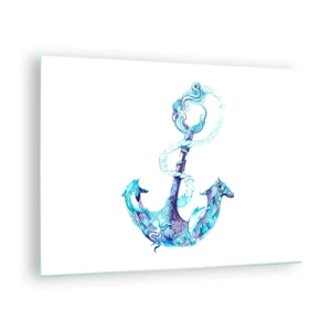 Quadro su vetro - Ancora con motivi nautici in stile artistico - 70x50cm - La confidente dei segreti del mare - Decorazione murale moderna per soggiorno e camera da letto ARTTOR