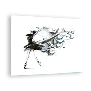Quadro su vetro - Ballerina in movimento con uccelli fluttuanti - 70x50cm - La magia della musica libera dall'incantesimo - Decorazione murale moderna per soggiorno e camera da letto ARTTOR