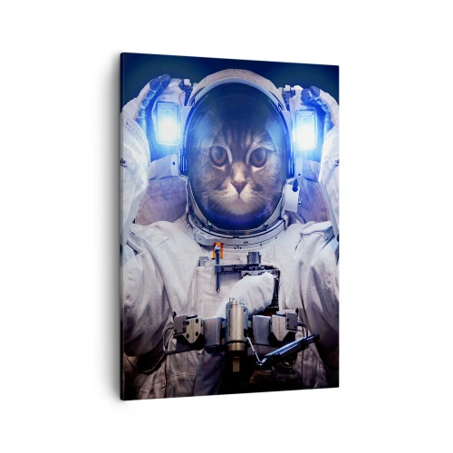 Quadro su tela - Stampe su Tela - Un gatto in tuta da astronauta con la Terra sullo sfondo e una luce intensa. - 50x70cm - Houston, avete un problema - Decorazione murale moderna per soggiorno e camera da letto ARTTOR
