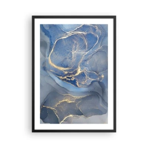Poster in cornice nera - Macchie astratte nei toni del blu e dell'oro - 50x70cm - Polvere d'oro - Decorazione murale moderna per soggiorno e camera da letto ARTTOR
