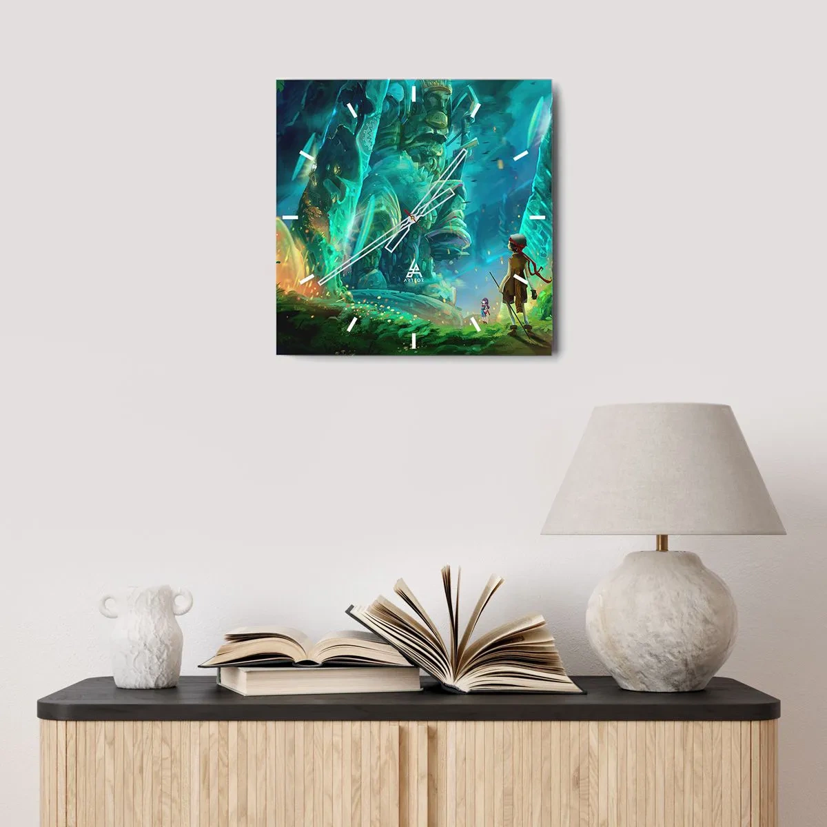 Orologio da parete - Orologio in Vetro - Foresta magica con un personaggio esploratore - 30x30cm - Dal grande Libro delle Fiabe - Decorazione murale moderna per soggiorno e camera da letto ARTTOR