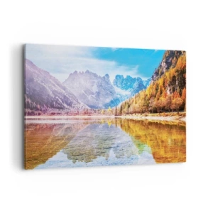 Quadro su tela - Stampe su Tela - Paesaggio montano autunnale con lago - 100x70cm - E nei monti è già autunno - Decorazione murale moderna per soggiorno e camera da letto ARTTOR