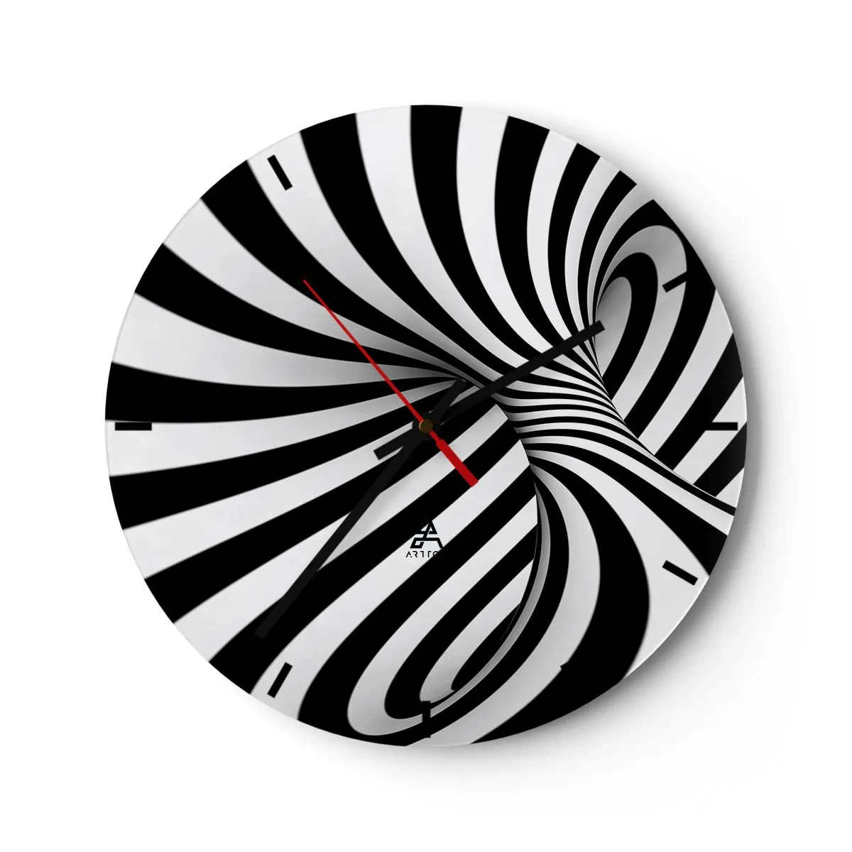 Orologio da parete - Orologio in Vetro - Tunnel ottico astratto in bianco e nero - 30x30cm - Composizione: spazio danzante - Decorazione murale moderna per soggiorno, cucina e camera da letto ARTTOR