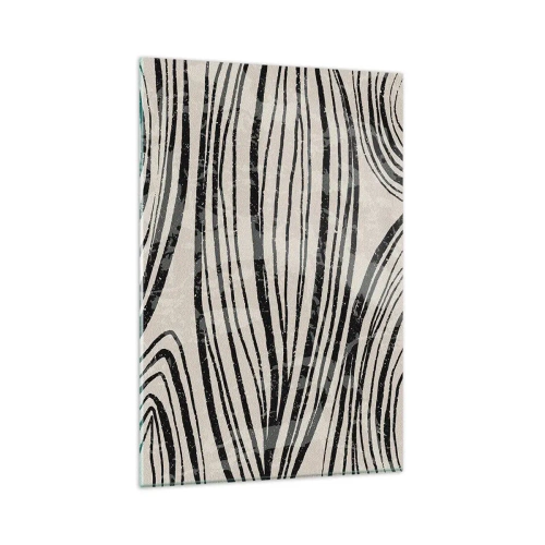 Quadro su vetro - Onde astratte in tonalità di bianco e nero - 80x120cm - Una palude di linee - Decorazione murale moderna per soggiorno e camera da letto ARTTOR