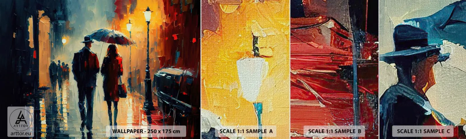 Campione di Fotomurale Premium Canvas - Love story cittadina - Romanticismo, Coppia, Paesaggio - 100x30 cm