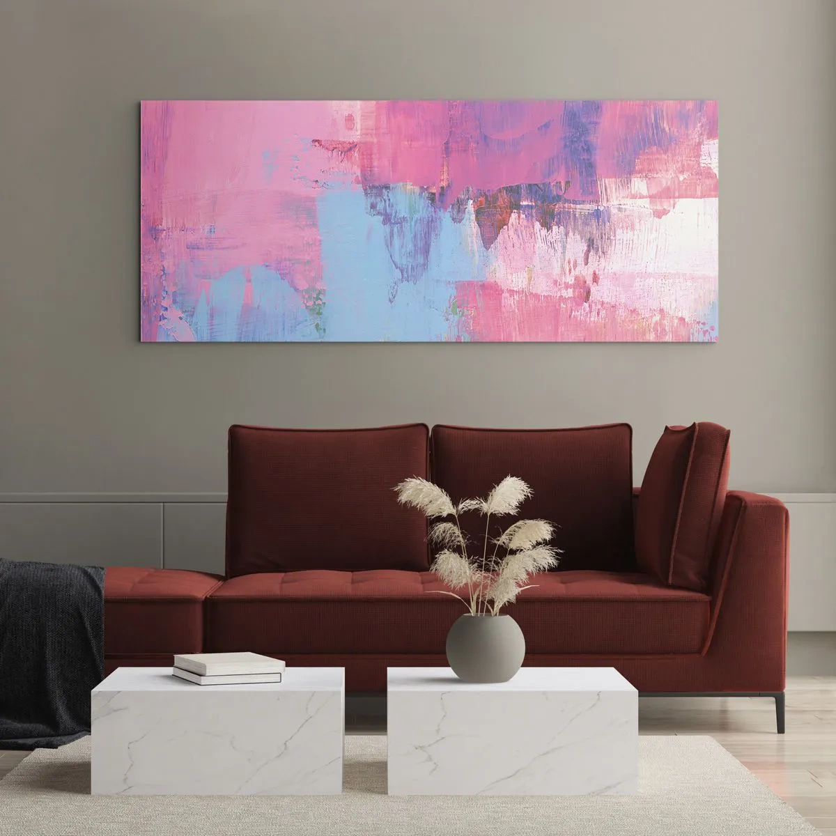 Quadro su vetro - Rosa, blu e un pizzico di luce - 100x40 cm