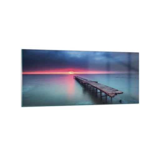 Quadro su vetro - Un molo di legno che conduce direttamente al mare al tramonto - 120x50cm - Tra il cielo e la terra - Decorazione murale moderna per soggiorno e camera da letto ARTTOR