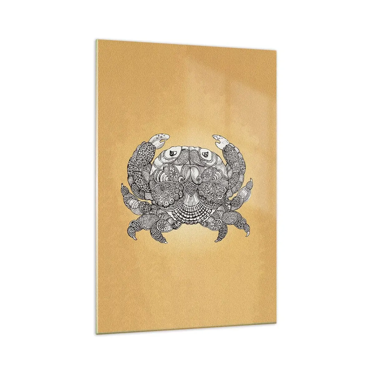 Quadro su vetro - Disegno decorativo di un granchio su sfondo dorato - 70x100cm - I racconti del granchio - Decorazione murale moderna per soggiorno e camera da letto ARTTOR