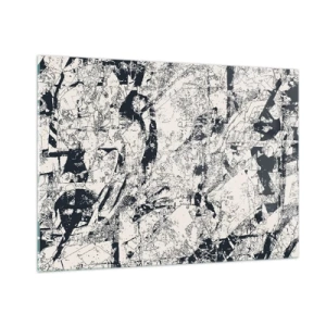 Quadro su vetro - Astrazione in bianco e nero con linee e texture dinamiche - 100x70cm - La compenetrazione degli opposti - Decorazione murale moderna per soggiorno e camera da letto ARTTOR