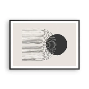Poster in cornice nera - Motivo astratto con linee e un cerchio nero su uno sfondo chiaro - 100x70cm - Tremore e fiducia - Decorazione murale moderna per soggiorno e camera da letto ARTTOR
