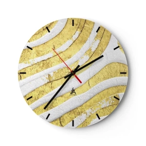 Orologio da parete - Orologio in Vetro - Onde dorate e bianche in una texture astratta - 30x30cm - Composizione in bianco e oro - Decorazione murale moderna per soggiorno, cucina e camera da letto ARTTOR