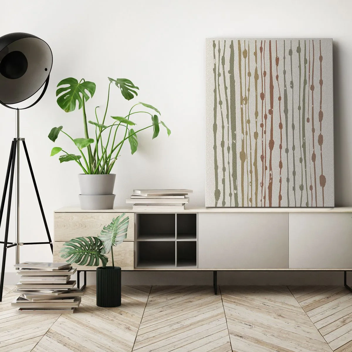 Quadro su tela - Stampe su Tela - Un motivo di linee in tonalità calde su uno sfondo chiaro - 80x120cm - La notazione musicale dei colori - Decorazione murale moderna per soggiorno e camera da letto ARTTOR