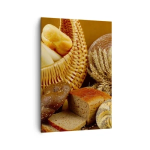 Quadro su tela - Stampe su Tela - Vari tipi di pane in un cestino di vimini su fondo oro - 70x100cm - Direttamente dal forno - Decorazione murale moderna per soggiorno e camera da letto ARTTOR