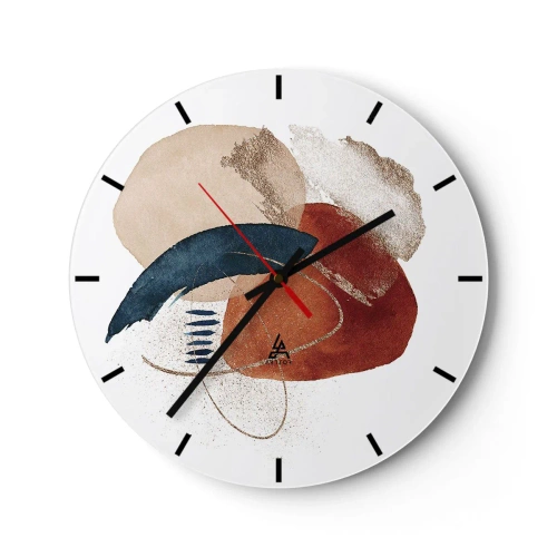 Orologio da parete - Orologio in Vetro - Macchie astratte nei toni del beige, blu navy e terracotta - 30x30cm - Composizione ovale - Decorazione murale moderna per soggiorno, cucina e camera da letto ARTTOR