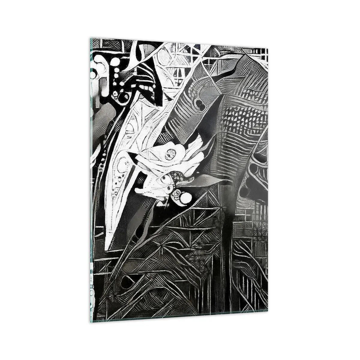 Quadro su vetro - Astrazione in bianco e nero con motivi geometrici - 50x70cm - Solo in apparenza un uomo grigio - Decorazione murale moderna per soggiorno e camera da letto ARTTOR