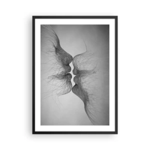 Poster in cornice nera - Volti astratti nell'atto di baciarsi, in bianco e nero - 50x70cm - Il bacio del vento - Decorazione murale moderna per soggiorno e camera da letto ARTTOR