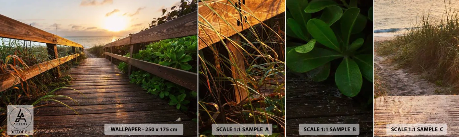 Campione Di Fotomurale Standard Eco - Dritto verso la riva - Paesaggio, Mare, Ponte di Legno - 100x30 cm