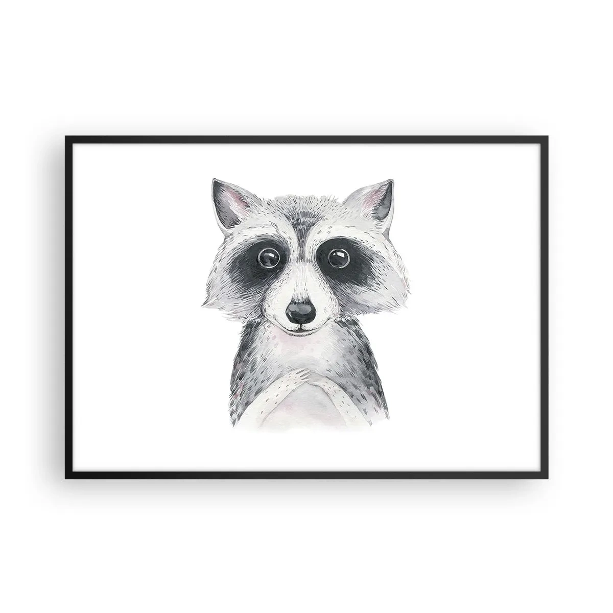 Poster in cornice nera - Adorabile ritratto di un procione su sfondo bianco - 100x70cm - Un attimo di commozione - Decorazione murale moderna per soggiorno e camera da letto ARTTOR