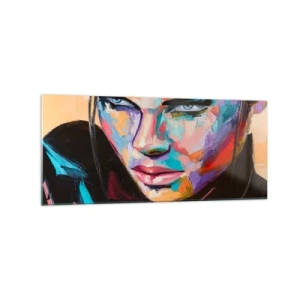 Quadro su vetro - Ritratto di una donna in vivaci colori astratti - 120x50cm - Cuore selvatico - Decorazione murale moderna per soggiorno e camera da letto ARTTOR