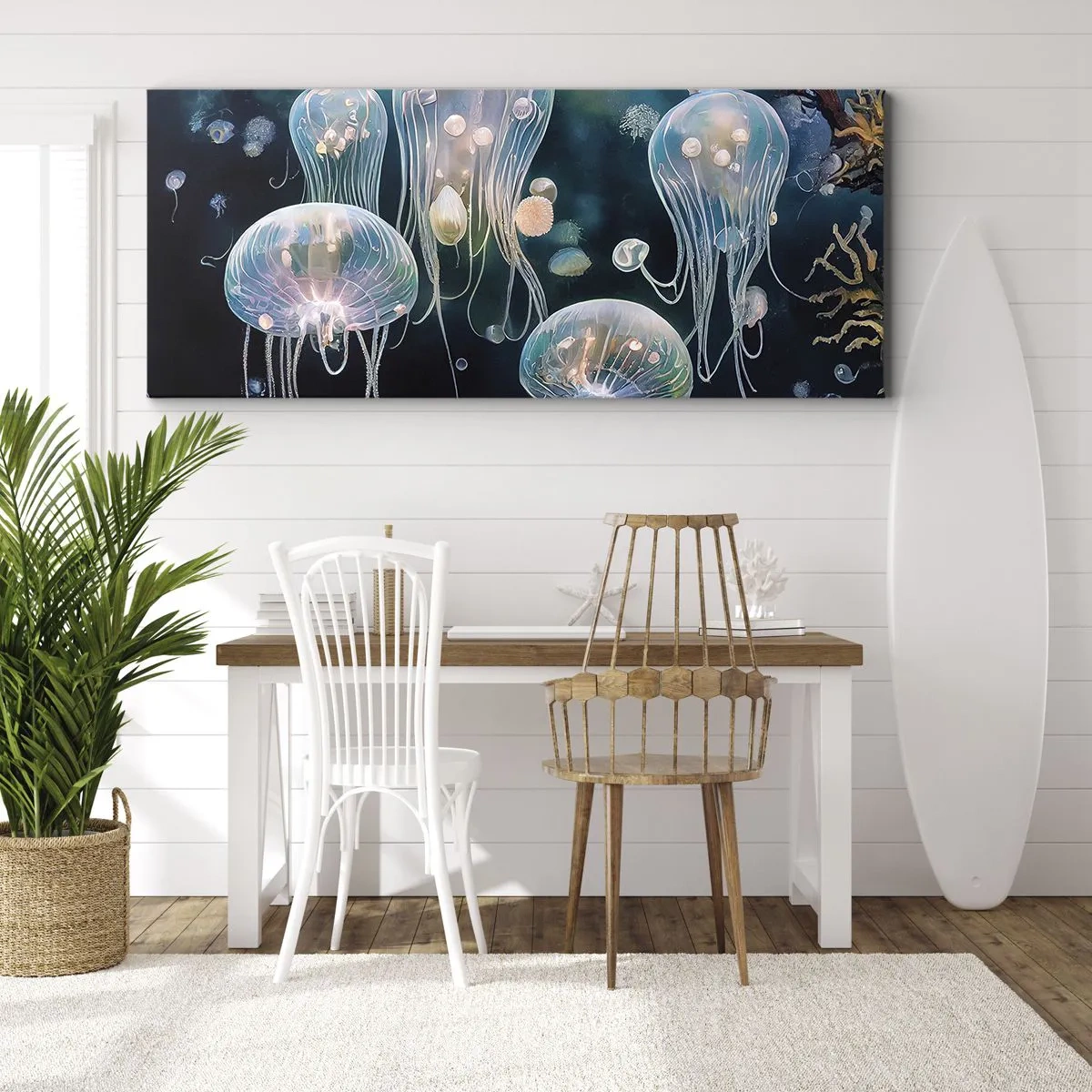 Quadro su tela - Stampe su Tela - Delicate meduse nel mondo sottomarino - 120x50cm - Danza sottomarina - Decorazione murale moderna per soggiorno e camera da letto ARTTOR