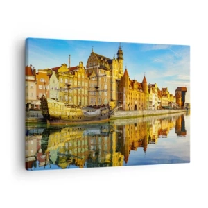 Quadro su tela - Stampe su Tela - Una vista pittoresca della città vecchia con una nave a vela e l'acqua - 70x50cm - Il riflesso del passato - Decorazione murale moderna per soggiorno e camera da letto ARTTOR