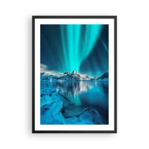 Poster in cornice nera - Aurora boreale sulle montagne innevate - 50x70cm - Notte di luce - Decorazione murale moderna per soggiorno e camera da letto ARTTOR