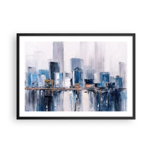 Poster in cornice nera - Panorama urbano astratto con sfumature di blu e giallo - 70x50cm - Impressione di New York - Decorazione murale moderna per soggiorno e camera da letto ARTTOR