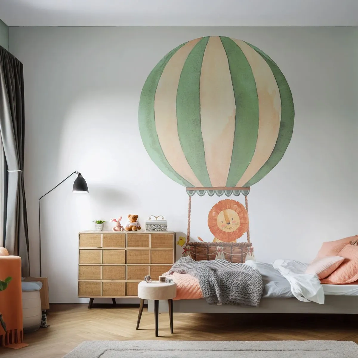 Fotomurali Standard Eco - I viaggi del leone - Palloncino, Leone, Bambini - 200x140 cm