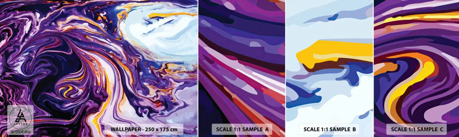 Campione di Fotomurale Adesivo Deluxe Sticker - Curvatura dello spazio in viola - Astrazione, Pezzo, Modello moderno - 100x30 cm