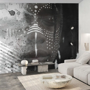Fotomurali Premium Canvas - Ritratto artistico del viso con motivi bianchi astratti - 100x70cm - Scopri lo spirito primordiale - Decorazione murale moderna per soggiorno e camera da letto ARTTOR