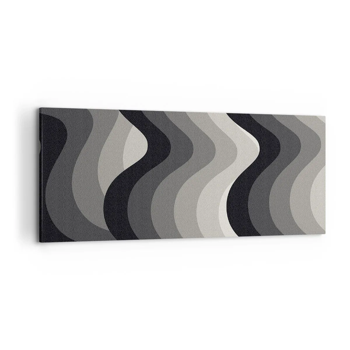 Quadro su tela - Stampe su Tela - Motivi ondulati in bianco e nero in tonalità di grigio - 120x50cm - Un'onda dopo l'altra - Decorazione murale moderna per soggiorno e camera da letto ARTTOR