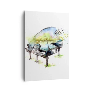Quadro su tela - Stampe su Tela - Dipinto artistico ad acquerello di un pianoforte con la natura sullo sfondo - 50x70cm - Incantato nella musica - Decorazione murale moderna per soggiorno e camera da letto ARTTOR